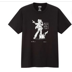 DANIEL ARSHAM X POKEMON T-Shirt Pikachu and Trainer 3020 UNIQLO BLK Sz Med NWOT